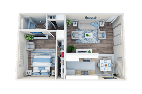 Floor plan for 1 bed, 1 bath, 600 sqft